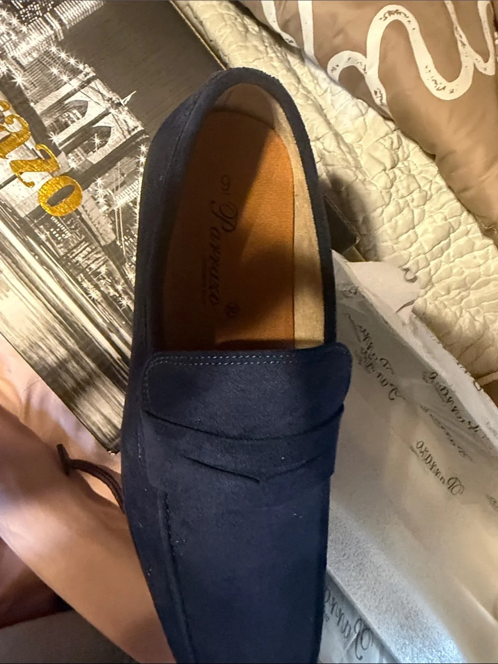 Deluc Men's Navy Suede Penny Loafers